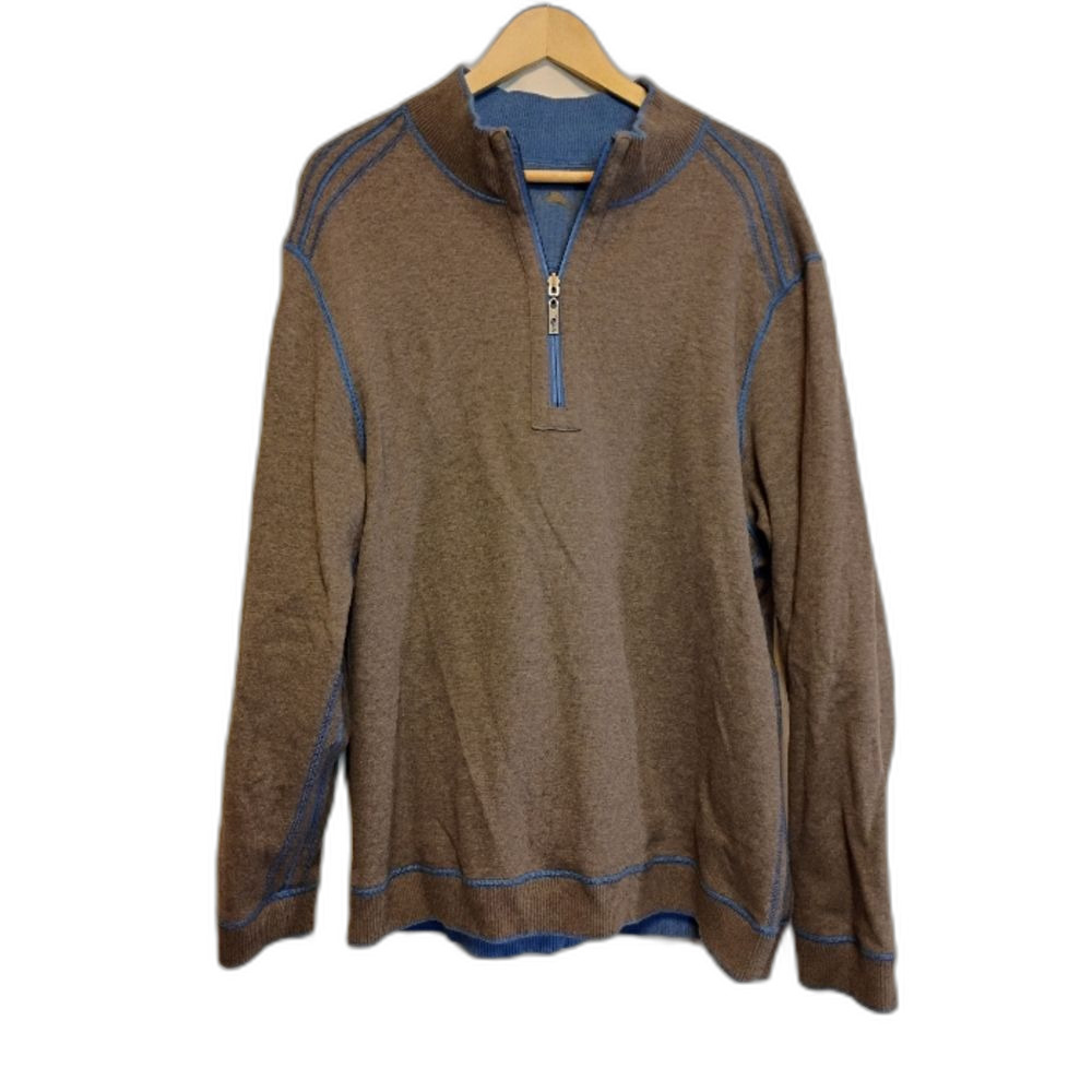 Tommy Bahama Reversible Quarter Zip Pullover Gray/Blue Men's XL